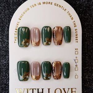 Green and Gold Press-On Nails